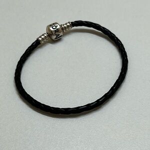 Pandora woven black leather sterling silver bracelet